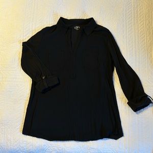 Loft Black Knit Collared Long Sleeve Shirt with adjustable sleeve length-S
